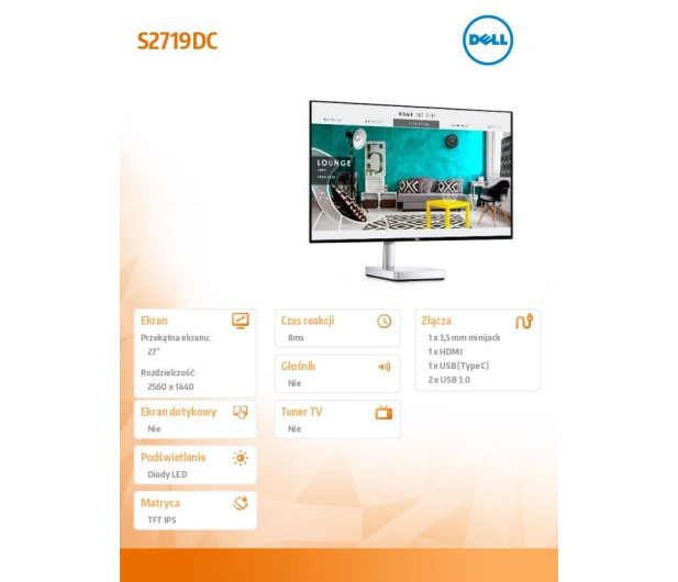 Dell 27'' S2719DC 210-AQDI Biały - 1460493 - zdjęcie 3